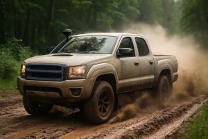 Pick-up 4x4 equipada com snorkel em trilha off-road