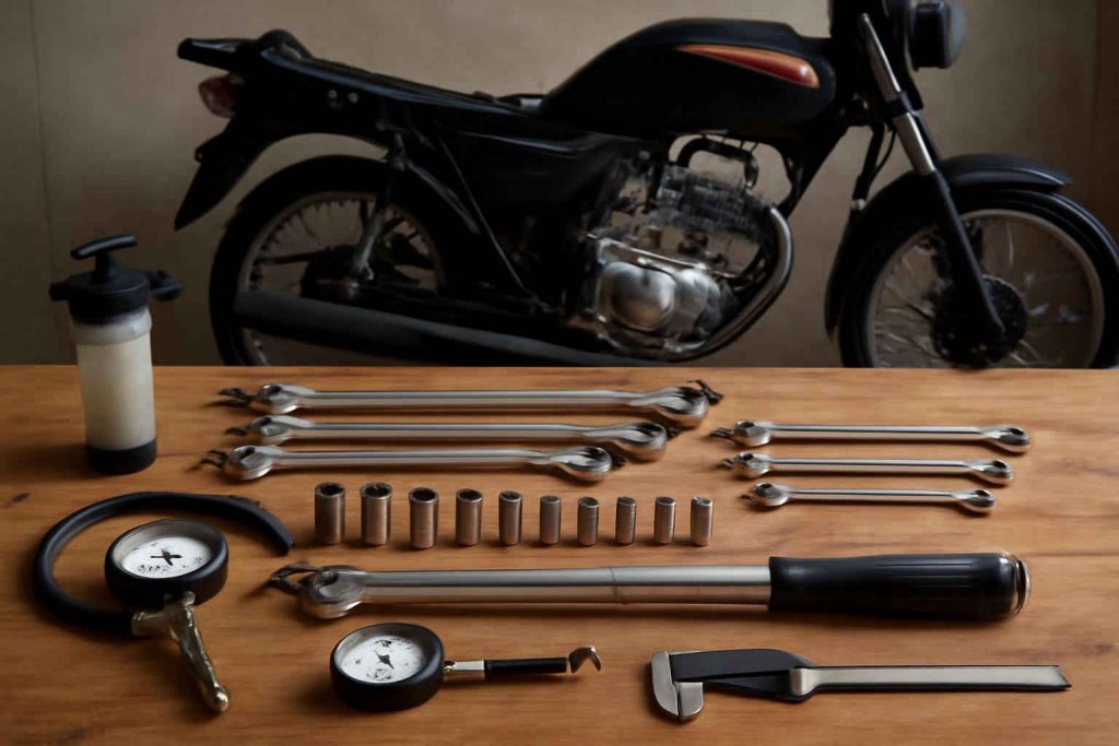 Kit de ferramentas para manutenção de motos populares em bancada de oficina